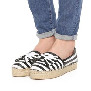 KATE SPADE Black & White Striped Bow Espadrilles Flats Sz.10 Linds Summer Shoes